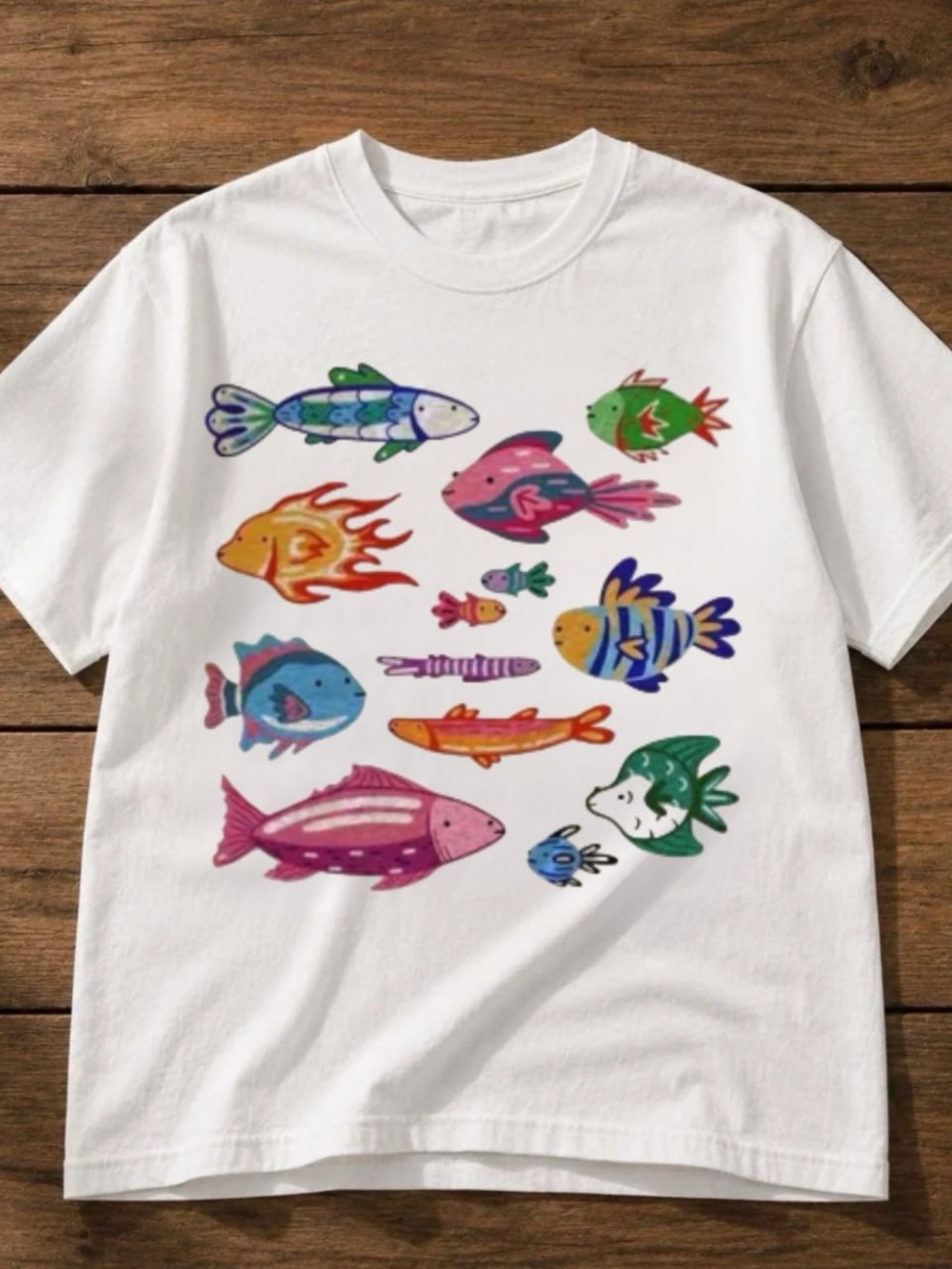 Gildan White Tee with Colorful Fish